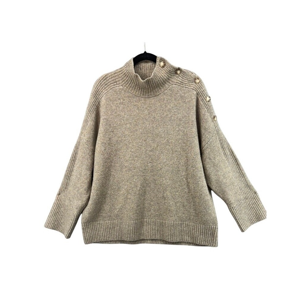 Abercrombie &‎ Fitch Sweater Womens XL Oatmeal Button Shoulder Mock Neck